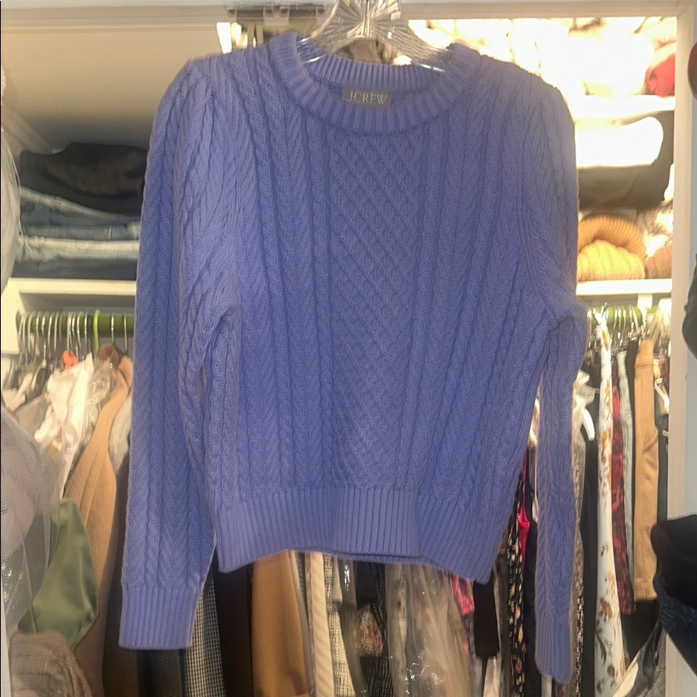 J. Crew Periwinkle Crew Neck Cable-Knit Puff Sleeve Sweater Size Medium NWT